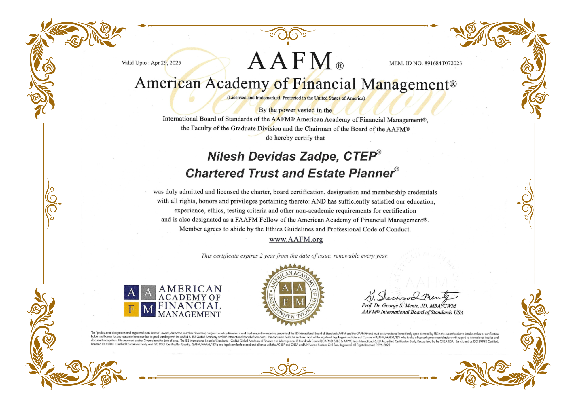 CTEP certification by AAFM USA